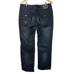 Poison Jeans Embellished Strigh Leg Relax  Jeans Dark Wash Y2K Men's 40